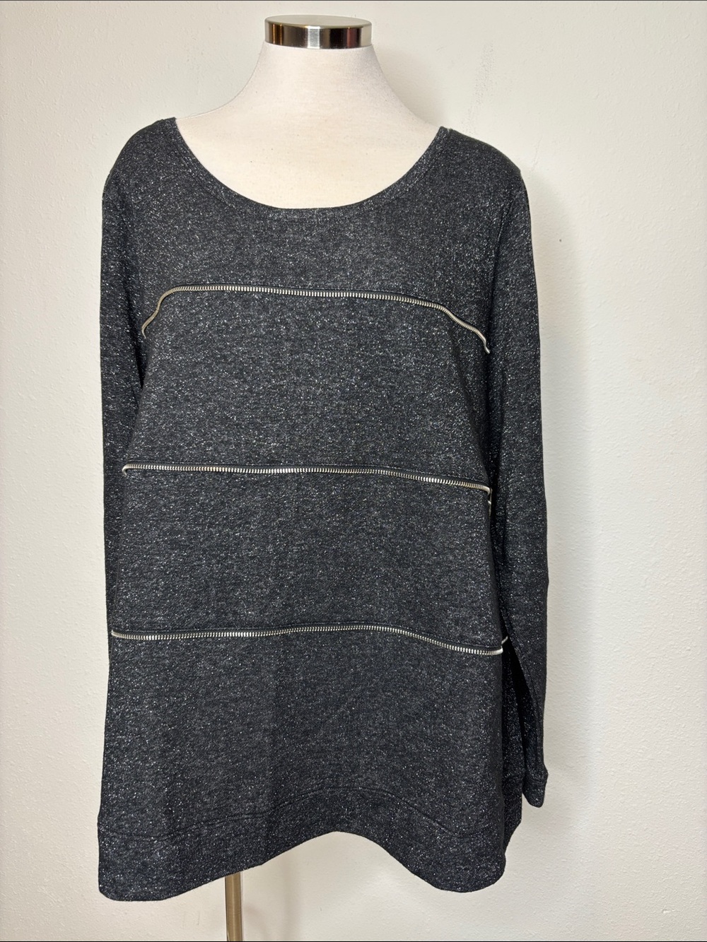Lane Bryant Charcoal Metallic-Trim Pullover